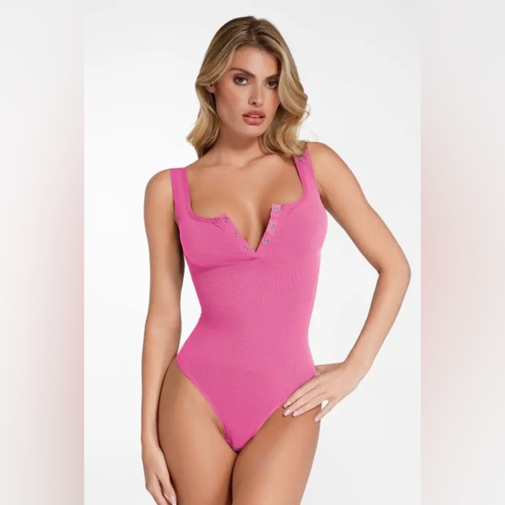 Popilush Button Front Seamless Modal Thong Shapewear Bodysuit